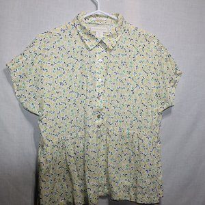 Cynthia Rowley 100% Linen Lemon Print Button Up Blouse Top sz S